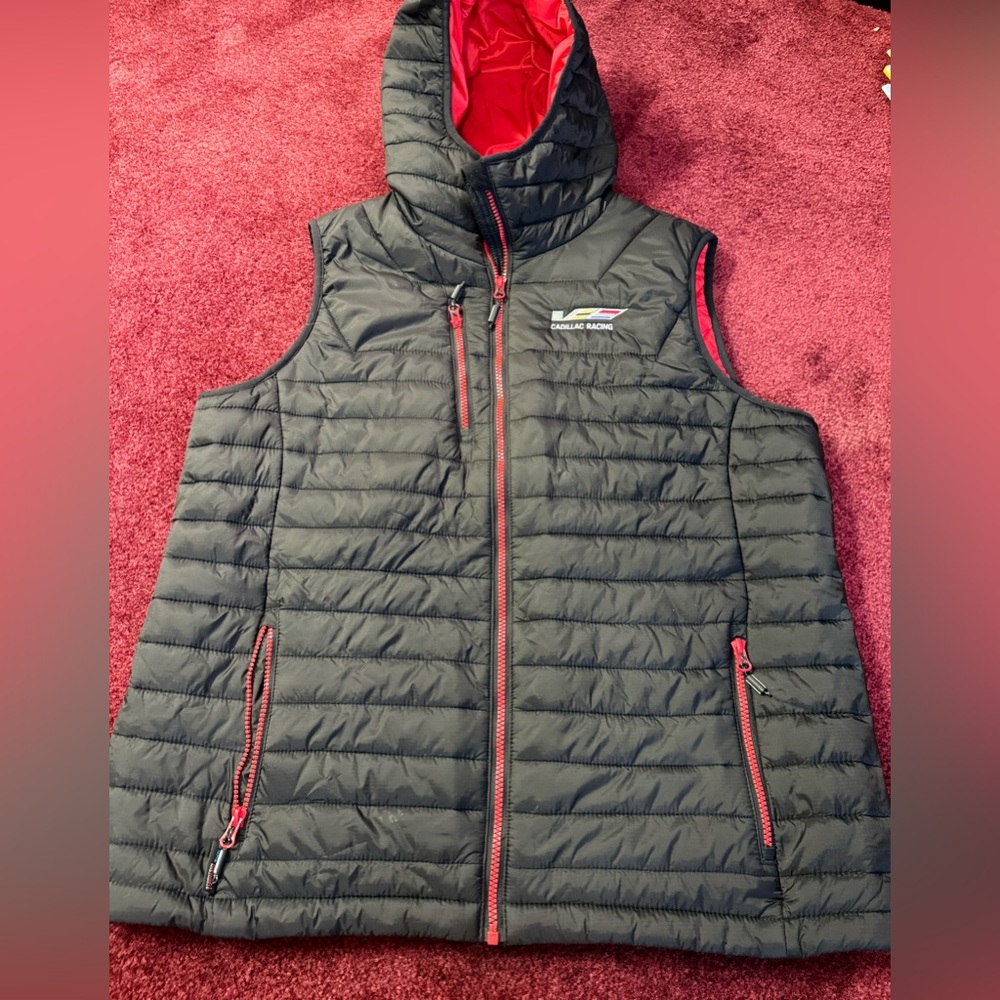 Cadillac Racing Stormtech Hooded Black Red Trim Puffer Vest Men’s XXL